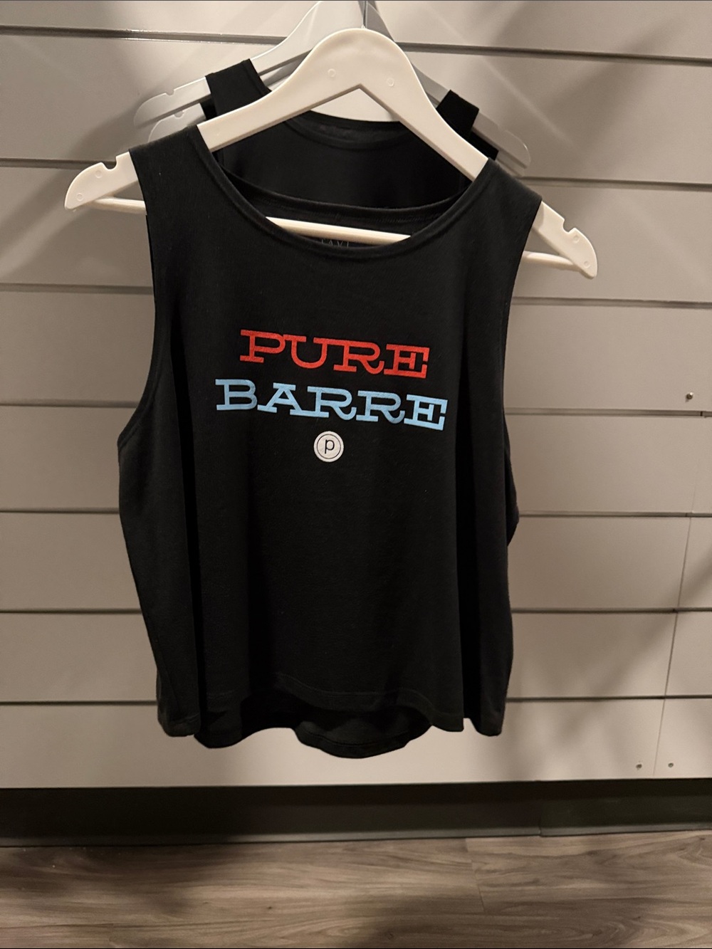 Pure Barre Black Tank with Red and Blue Logo